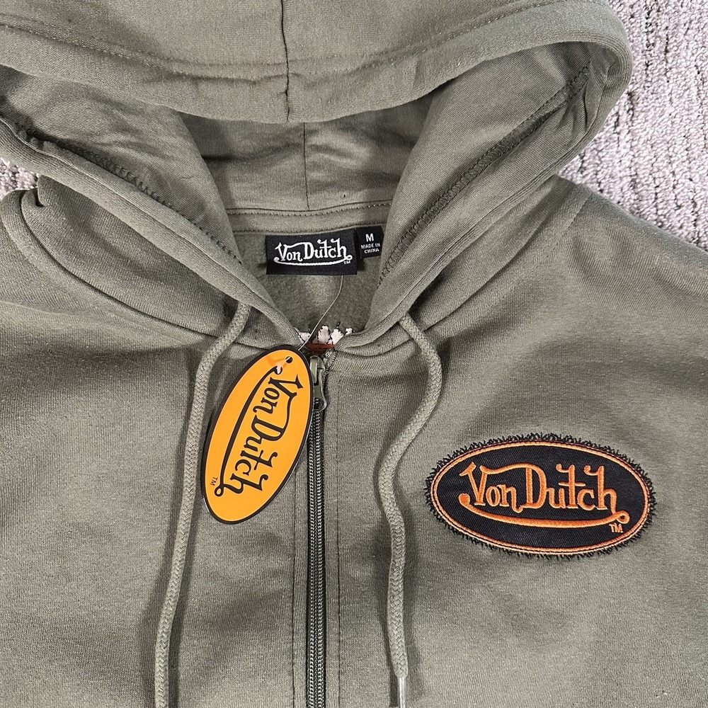 VON DUTCH Mens Sz M Full Zip Hoodie Embroidered Logo Green Orange Oversized‎ NWT - Picture 4 of 9